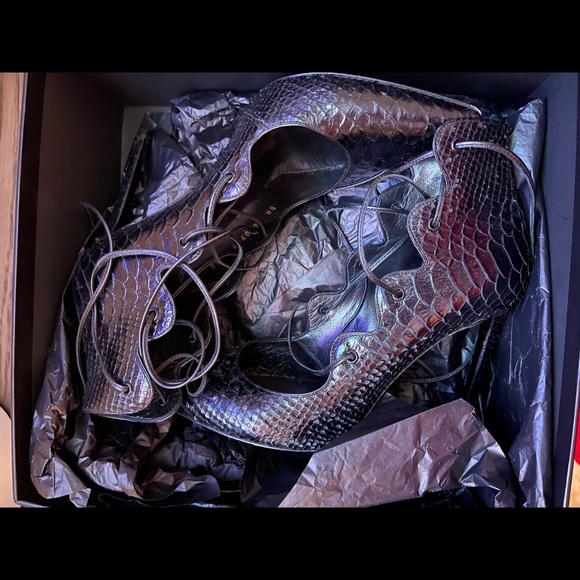 Saint Laurent Black Paris python-embossed Lace-up - Picture 3 of 4